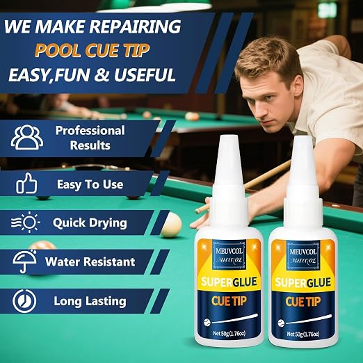 Pool Cue Tip Glue 100g, Quick Dry Billiard Cue Tip Glue for Pool Stick, Heavy Duty Super Adhesive for Snooker Cue, Pool Cue Accessories - No Tip Clamp Needed