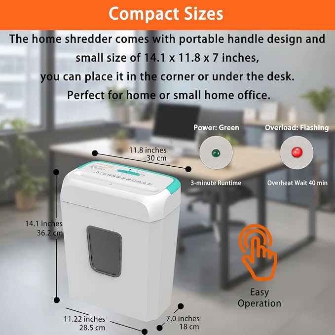 Bonsaii High Security Shredding Paper Shredder, 6-Sheet Cross-Cut, Credit Card Shredder, Home Office, Handle for Document, Mail, Staple, 3.4 Gal Wastebasket, White & Blue