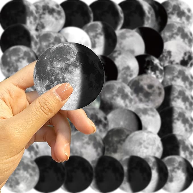 Moon Phase Stickers 50Pcs Lunar Phase Waterproof Vinyl Decals for Water Bottles Cup Computer Mobile Phone Skateboard Guitar Classroom Children and Adolescents(Colourful-F5)