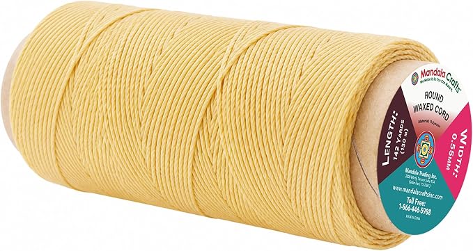 Mandala Crafts 130M 0.55mm Champagne Round Waxed Thread for Leather Sewing