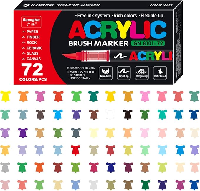 Acrylic Paint Markers, 72 Colors Acrylic Markers Set, Brush Tip