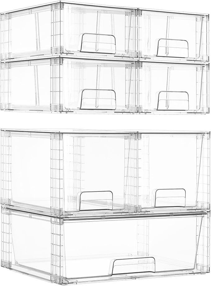 Vtopmart Clear Stackable Storage Drawers, 7 Pack Multi Size Set