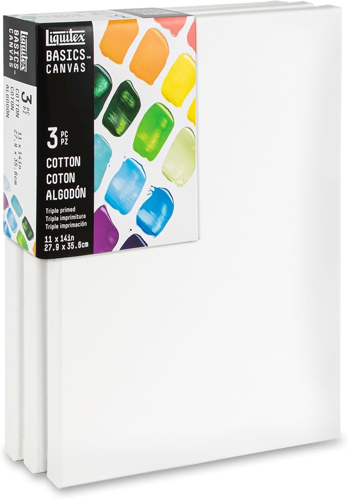 Liquitex BASICS Canvas, 3 Pack, 11" x 14" | Archival, Acid-Free, Non-Toxic, Medium Texture Cotton, Pre-primed with a triple layer of acrylic gesso, Stapled & Stretched