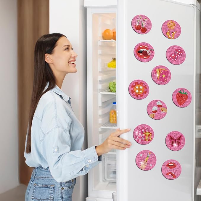 Zonon 12 Pcs Diamond Art Magnets Kit for Adults, DIY Cute Fridge Decor | Crystal Magnetic Stickers, Easy Refrigerator Decoration, No Frame Needed Finished Diamond Painting for Home Kitchen Decor