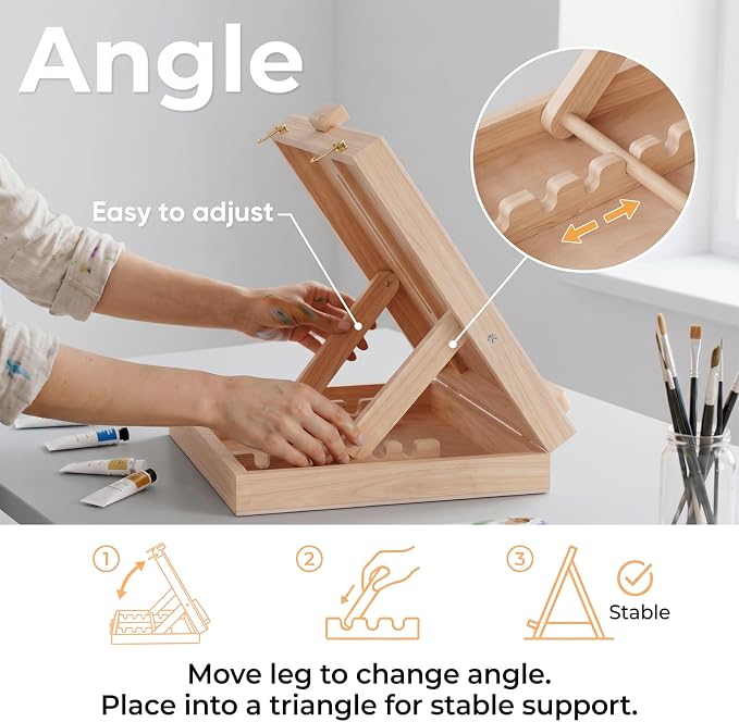XiaZ Tabletop Easel,Easel for Painting, Adjustable Angle Wooden Art Easels, Portable Painting Easels for Beginners and Professionals, Art Supplies for Adults Student Artist