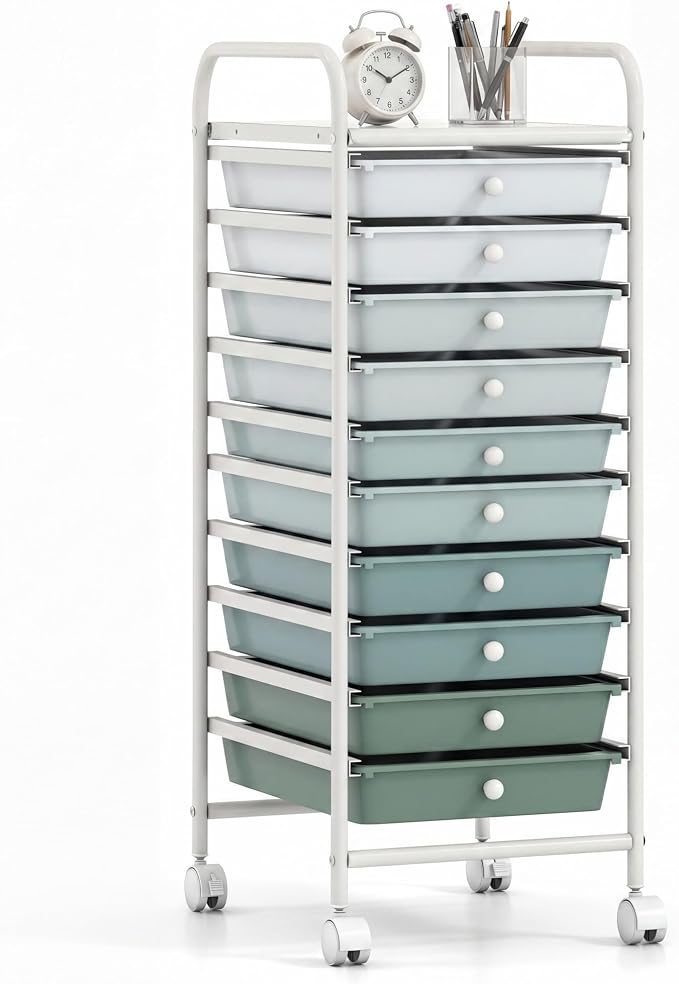 COSTWAY 10-Drawer Rolling Storage Cart, Utility Mobile Trolley