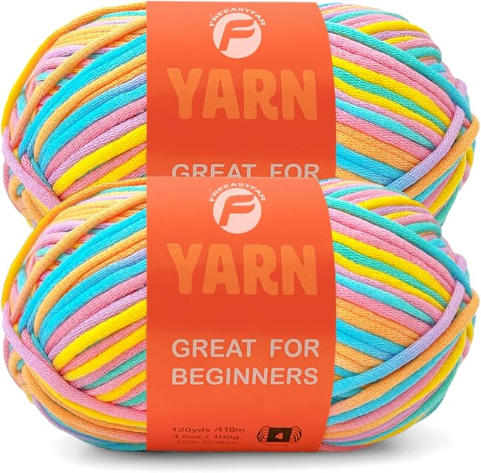 2x3.5Oz Beginner-Friendly Yarn for Crocheting and Knitting;Worsted-Weight Medium #4;Cotton Blend Yarn for Beginners with Easy-to-See Sitches,Great for Amigurumi DIY (Coral,2 Skein)