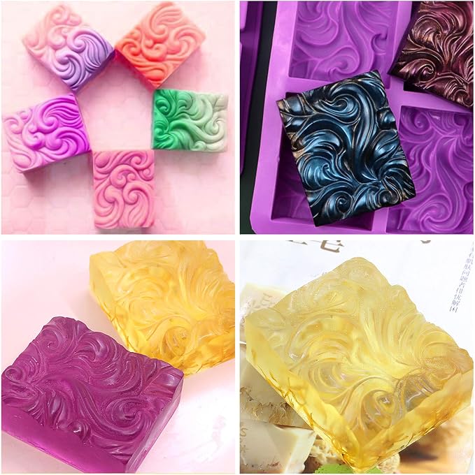 Palksky 2 Pack 4-Cavity Ocean Wave Soap Mold/Silicone Sea Wave Cake Pan for Jelly Pudding Mousse Mould/DIY Handmade Nautical Cloud Swirls Pattern Soap Mold for Goat Milk Soap (3.5 Oz Cavities)