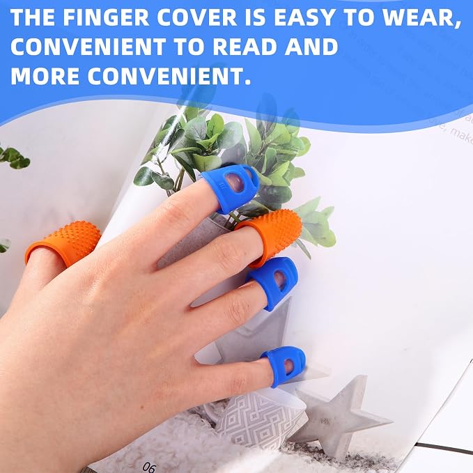 Zonon 20 Pcs Rubber Thimble Finger Protector,Blue,Orange | Hand Sewing Embroidery Finger Grips Tips Guard 5 Sizes, Hot Glue Sorting Paperwork Carving Quilting Knitting Craft Supplies