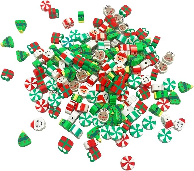 100 Pcs Christams Polymer Clay Beads Mixed Heishi Spacer Beads Supplies for DIY Bracelet Earring Necklace Jewelry Making