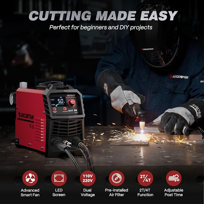 ARCCAPTAIN 50A Plasma Cutter Machine, 110V/220V Dual Voltage, 2/3" Max Cut