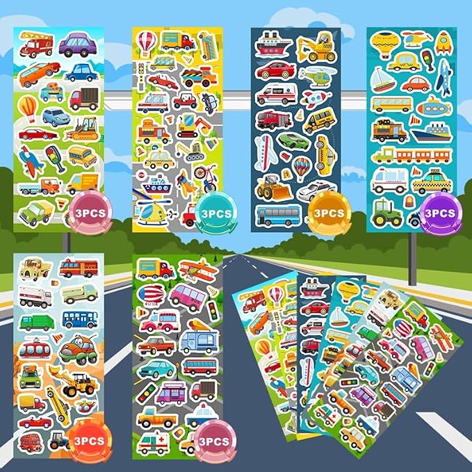36 Sheets Cars and Trucks Stickers for Kids, 700+ Cute Vehicle Stickers | Transportation Stickers Party Favors Pack Including Cars, Construction,Fire Trucks,Buses,Airplane,Rocket and More!