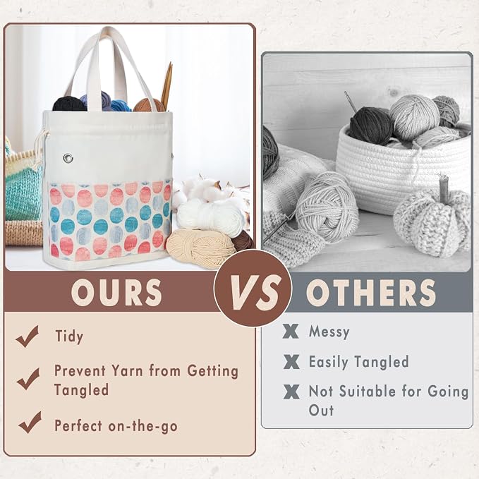 TOGETRUE Yarn Bag, Knitting Crochet Tote Bag, Yarn Storage Bags Organizer, Crochet Bags for Crocheting Project, Store Skein Ball, Short Knitting Needle (Point Shape)