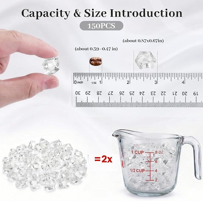DOMESTAR Clear Fake Ice Rocks, 150 PCS Acrylic Crystal for Vase Fillers