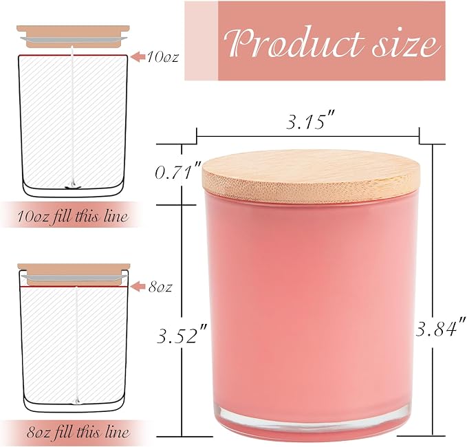 CONNOO 12 Pack 10 OZ Colorful Glass Candle Jars | Airtight Bamboo Lids Nice Sticky Warning Labels for Candle Making Empty Container Bulk - Dishwasher Safe