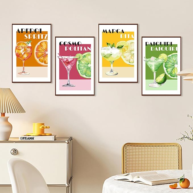 Okarina 4 Pack Paint by Numbers Kit for Adults with Frame, Retro Cocktail | DIY Acrylic Painting Kit with Wooden Easel, Framed Paint by Number for Beginners, Home Wall Decor & Gift, 8 x 12 Inch