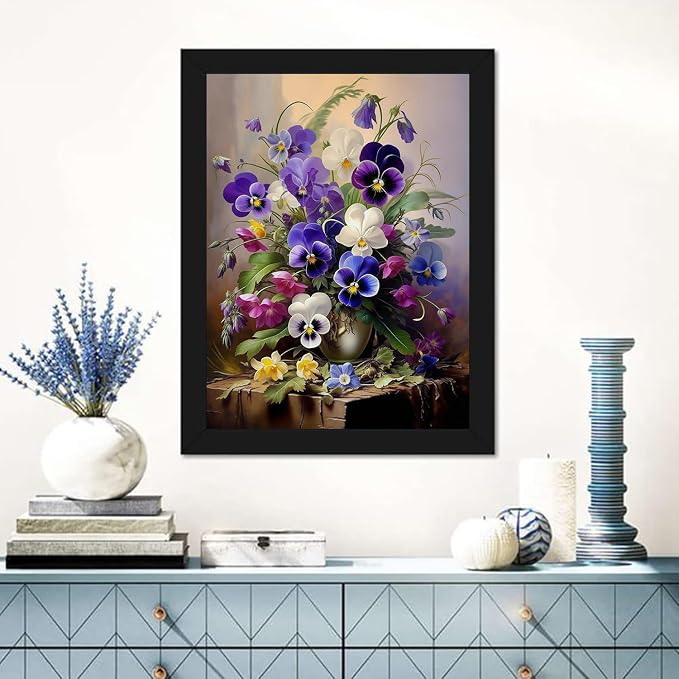 Diamond Art Kits for Adults,Pansy Flowers Diamond Painting Kits 12x16in