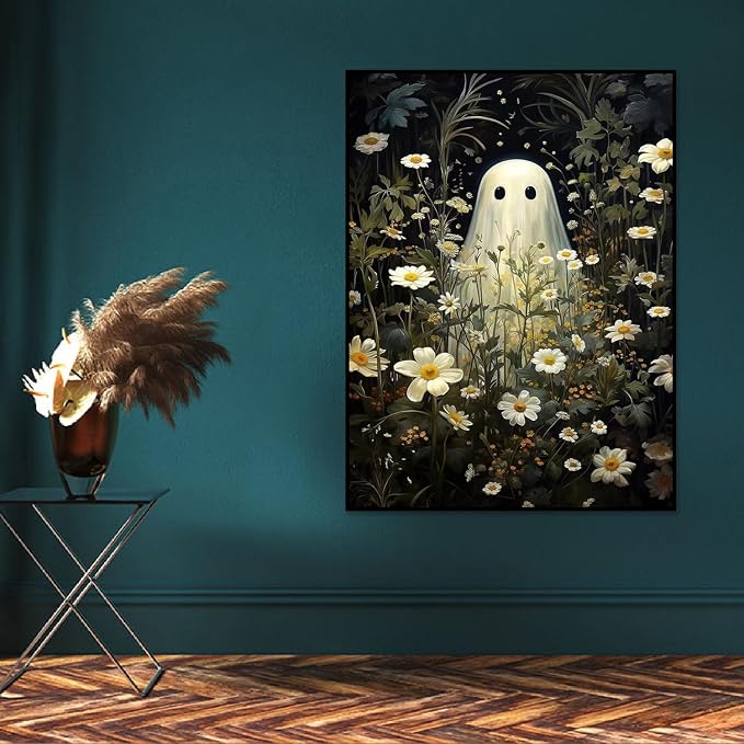 Halloween Paint by Numbers for Adults with Framed Canvas-with Wooden Easel,Ghost Paint by Number on Canvas,DIY Acrylic Oil Painting Kits with Brushes Nice Gift Box for Home Wall Decor(12x16 Inch)