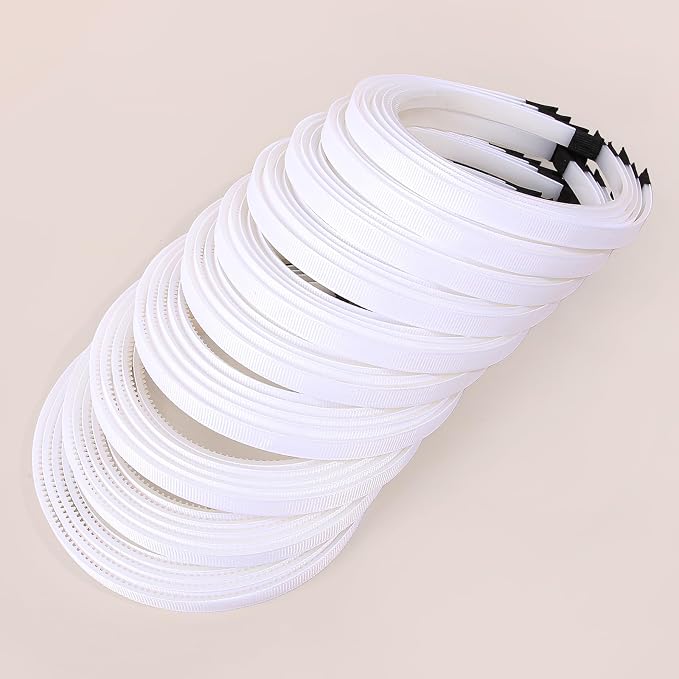 50Pcs White Ribbon Wrapped Blank Hard Plastic Headbands