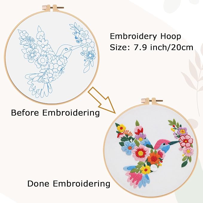 Nuberlic Embroidery Kit for Beginners with Bird and Flower Pattern | Adults Starter Cross Stitch Kit DIY Needlepoint with Hoop, Pre-Printed Fabric, Threads & Step-by-Step Guide