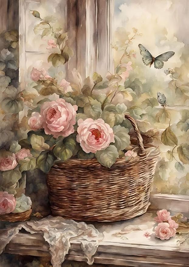 Diamond Art Kits for Adults,Vintage Flower Diamond Painting Kits 12x16in