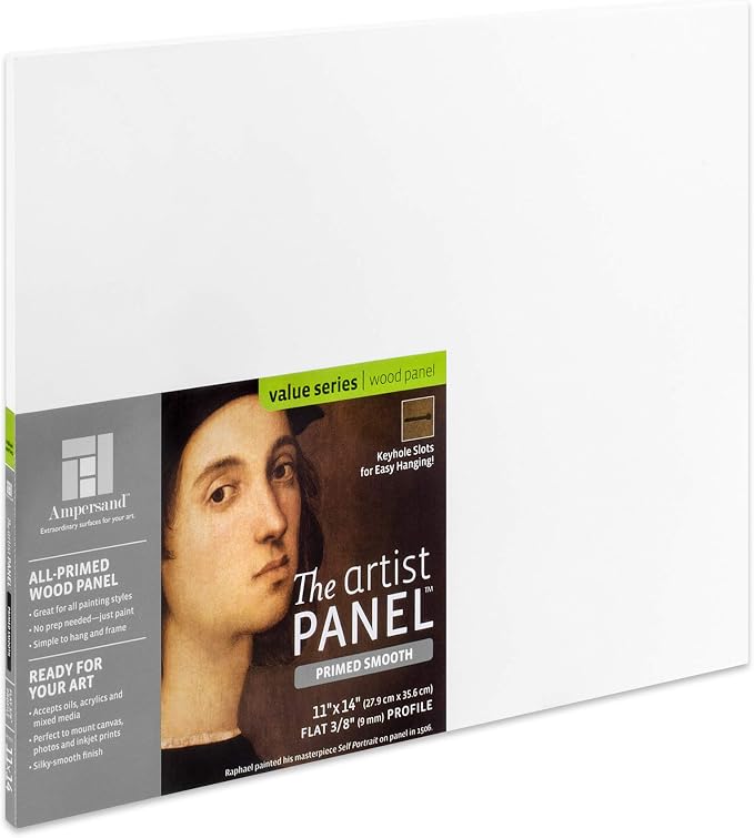 Ampersand Artist Panel Primed Smooth Surface for Painting, Pouring and Mixed-Media, 3/8 Inch Depth, 11x14 Inch (PWP9M1114)