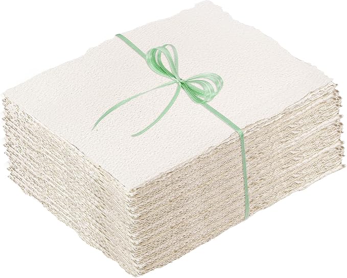 100 Sheets Deckled Edge Paper 2 x 3.5 Inch, 160 Gsm Handmade Paper