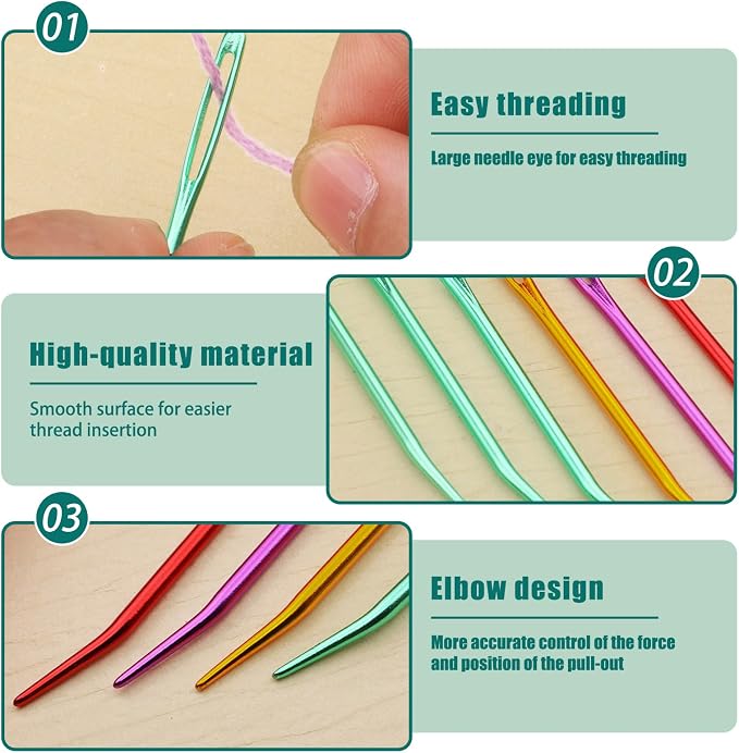 Bupete 25 Pcs Yarn Needles Metal Tapestry Needle Crochet Needles for Yarn | Large Eye Sewing Needles, Curved Darning Needles, Plastic Needles, Knitting Needles for Sewing, Knitting, Crochet
