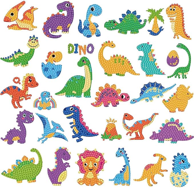 Labeol Diamond Art Kits for Kids Boys and Girls Ages 6-8-10-12 Easy to DIY Creative Diamond Art Sticker Craft by Numbers Kits for Kids and Adult Beginners (New Dinosaurs)