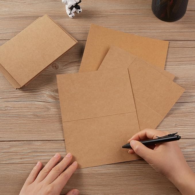 50 Pack Blank Folded Cardstock Business Cards, Brown, 3x5