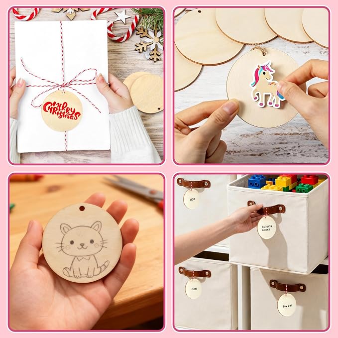 FSWCCK 50 PCS 3 Inch Wood Circles for Crafts – Round Blank Discs with Holes, Unfinished Wooden Cutouts for DIY, Painting, Staining, Coasters,Laser Engraving Sign Blanks, Ornament (3inch-50 Pack)