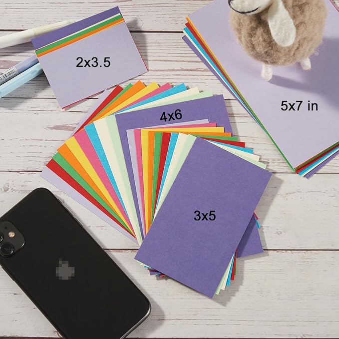 100 Pack Colorful Thick Paper Cardstock Blank Colored Cards Stock, 3x5