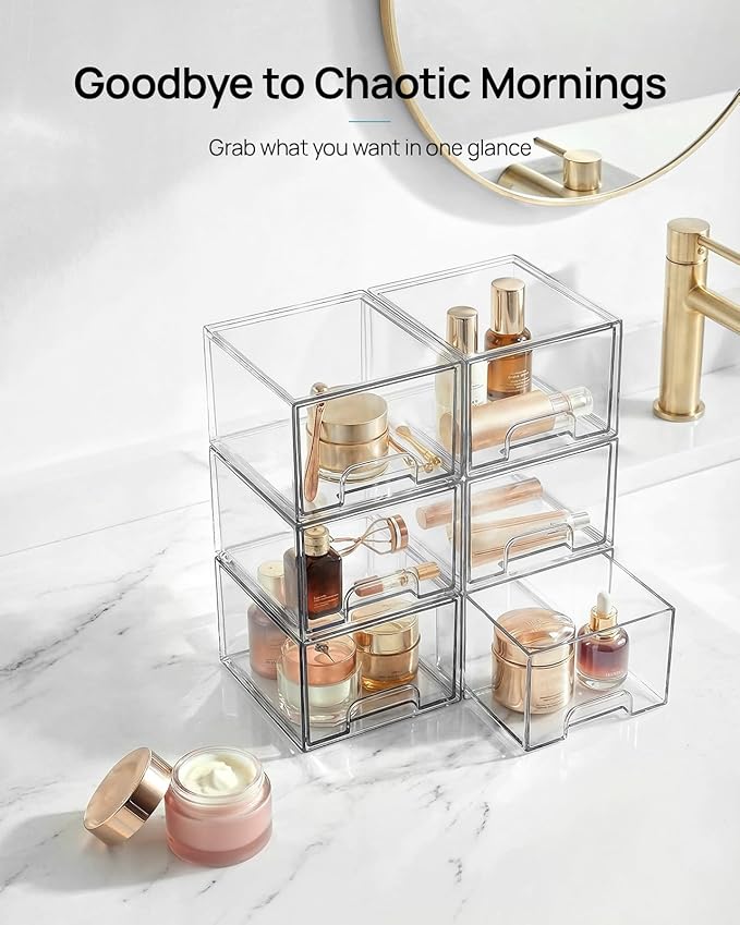 Vtopmart 2 Pack Small Clear Stackable Storage Drawers for Desk, Countertop | Hair accessories, Bathroom Makeup Accessorie Organizer, Plastic Bins For Desk, Vanity, Cabinet, Countertop Organization