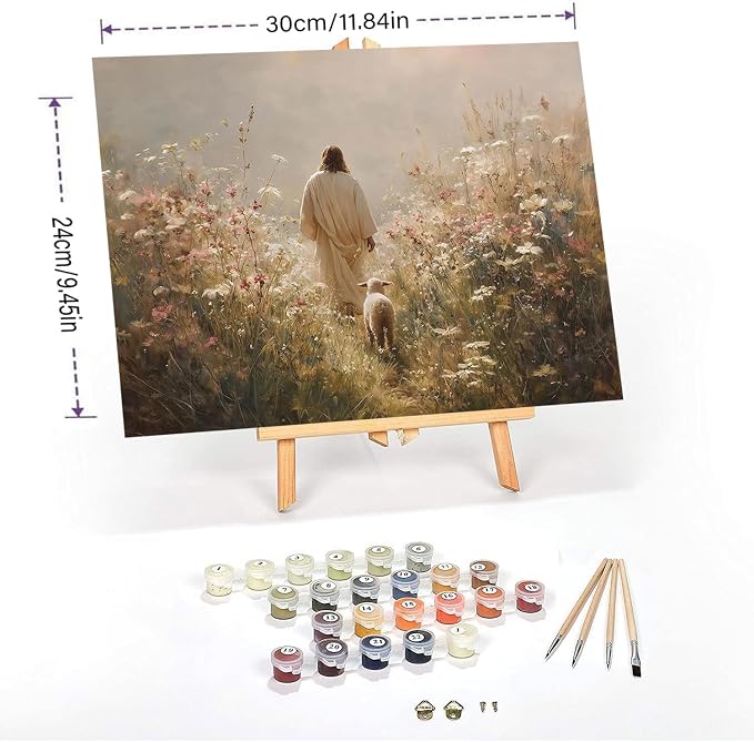 Jesus Paint by Numbers Kit for Adults Framed Canvas, with Wooden Easel