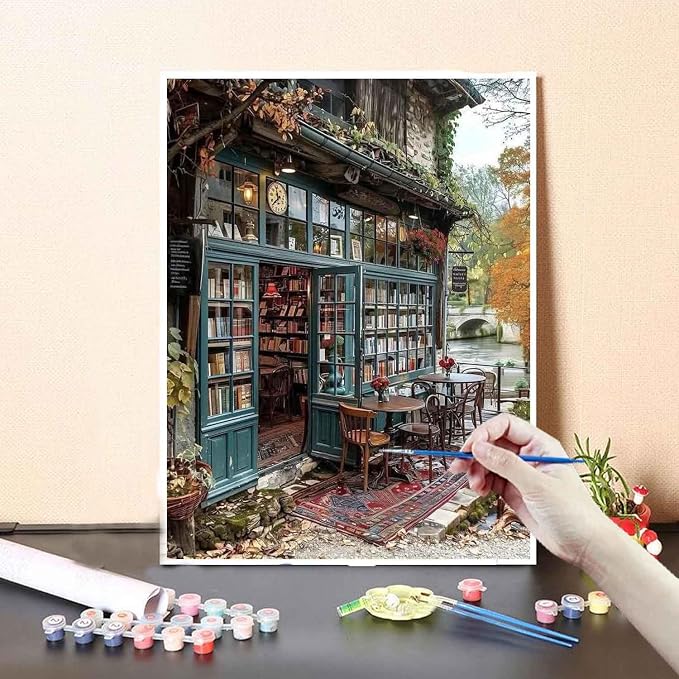 Yunruily Paint by Numbers Adults Bookshop-Paint by Numbers Kits for Adults,Paint by Numbers for Adult Canvas for Gifts Home Wall Decor(16x20inch)