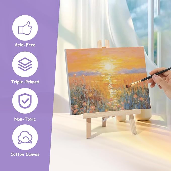 ESRICH Stretched Canvas for Painting, 5 Pack 8x10 Canvas Value Pack, Primed Acid-Free Cotton Blank Canvas, Paint Canvases for Oil & Acrylic Paint.