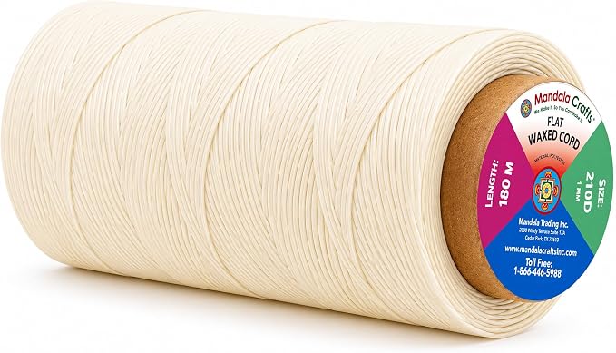 Mandala Crafts 210D 1mm Antique White Flat Waxed Thread for Leather Sewing