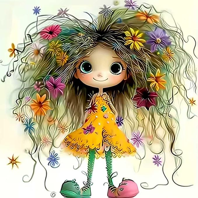 XUCNWL Diamond Art Kits,Whimsical Girl with Floral Hair Diamond Painting