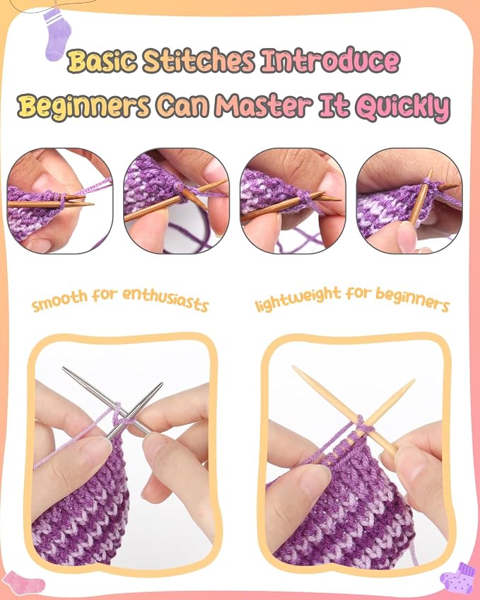Katech Knitting Kit for Beginner Adults W/Socks Step-by-Step Instruction | 4 Pcs Socks Yarn Knitting Kit w/ Knitting Needles, Beginner Knitting Kit for Learn to Knit Sock Kits Gift Blue-orange