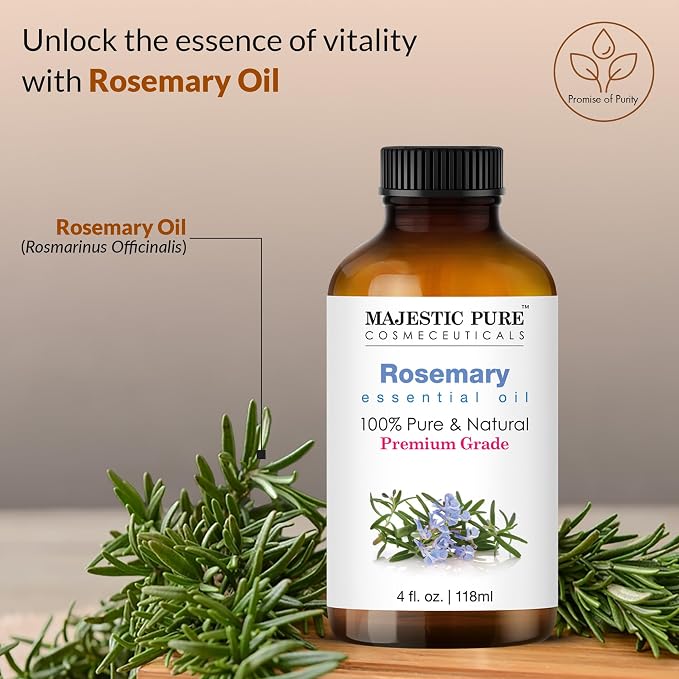 Majestic Pure Essential Oil with Glass Dropper - 100% Pure and Natural - Essential Oils for Diffuser, Aromatherapy, Soap and Candle Making, Rosemary Essential Oil, Rosemary Oil, 4 Fl Oz (Pack of 2)