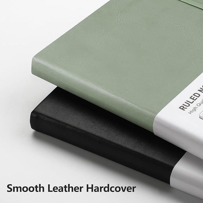 RETTACY Lined Journal Notebook, 192 Numbered Pages, A5 Size (5.7'' x 8.3'') | Leather Hardcover, 100 GSM Thick Paper, for Men & Women, Journaling, Writing, Work & Office (Sage Green)