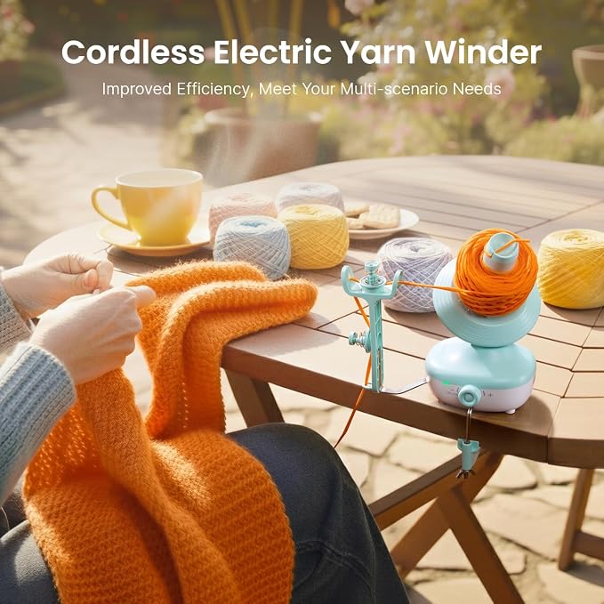 Cordless Yarn Winder, 2H Running Time Rechargeable for Craft Lovers | Electric Yarn Cake Winding with 2200mAh Battery, Compact Portable Auto Spinner, Ideal Helper for Knitters & Crocheter Lovers