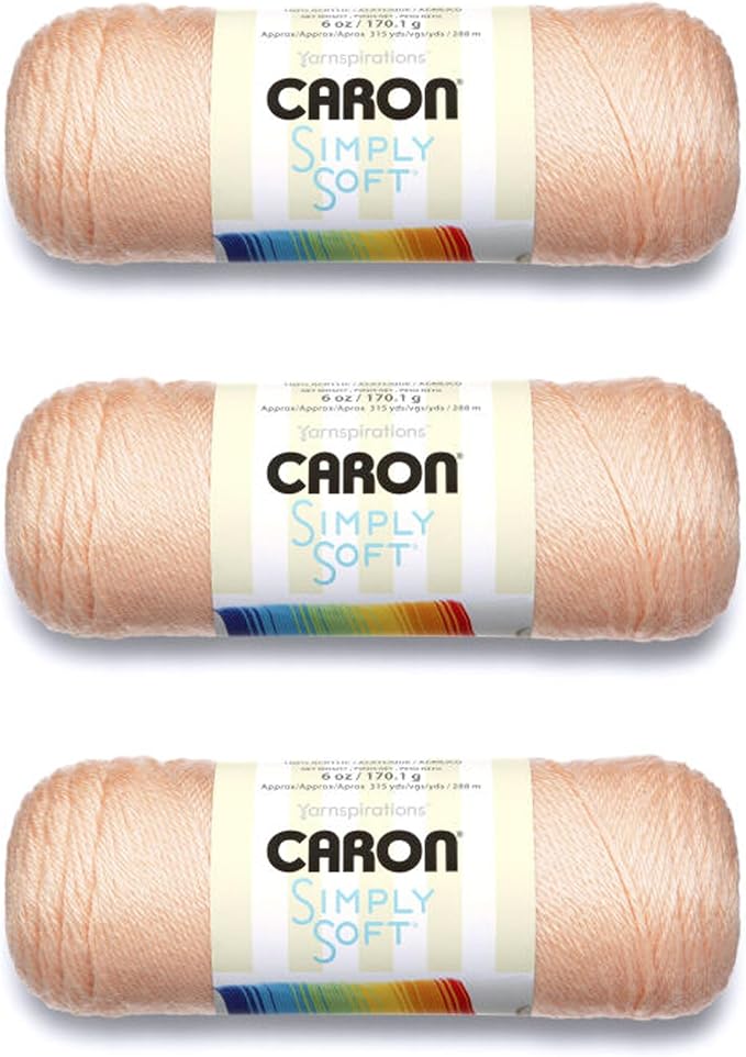 Caron Simply Soft 3-Pack Yarn, 3oz, Gauge 4 Medium Worsted, 100% Acrylic - Light Country Peach - Machine Wash & Dry | #4 Worsted Medium, Soft 100% Acrylic Yarn for Crochet, Knitting, Blankets and Crafts, 315 Yards, 170.1g/6oz per skein
