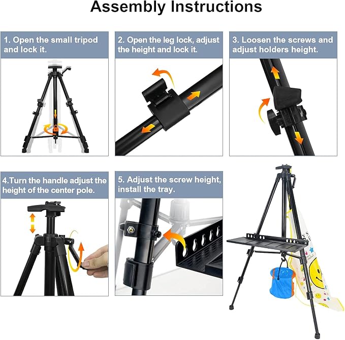 Easel Stand, 20" to 61" Adjustable Artist Easel for Adults, Aluminum Tripod Canvas Stand with Tray, Portable Painting Easel for Tabletop & Floor Displaying, Black