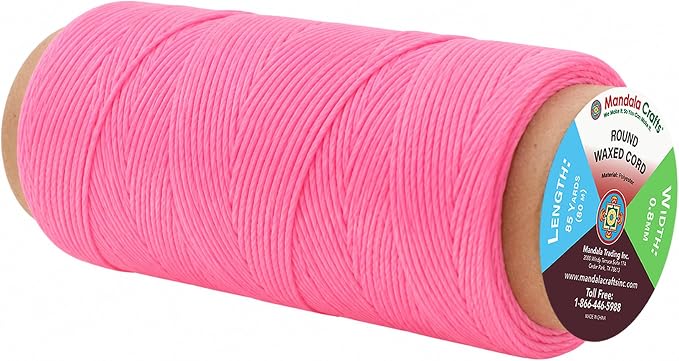 Mandala Crafts 80M 0.8mm Pink Round Waxed Thread for Leather Sewing