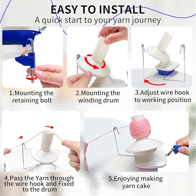 SPEENSUN 3.5 OZ Yarn Ball Winder, Low Noise Spinner for Crocheting, Blue | ABS Manual Ball Maker with Non-Slip Table Clamp, Easy Install Knitting Tool, Smooth Operation for Yarns Below Size 5