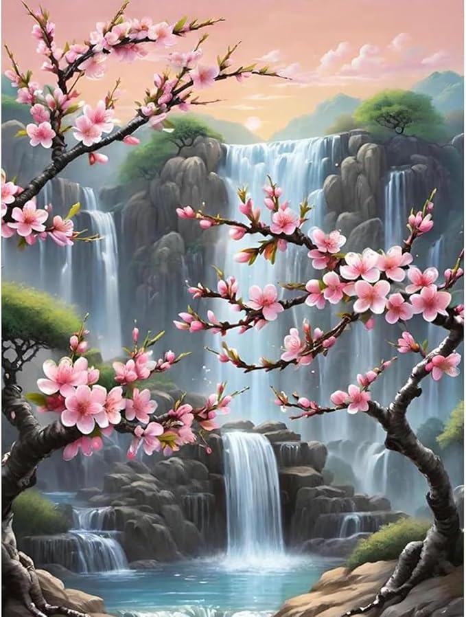 Ausanrl Plum Blossom Diamond Art Painting-Diamond Painting for Adults,5D Diamond Painting Flowers,DIY Full Drill Diamond Painting Flower Gem Painting and Crafts 12x16inch
