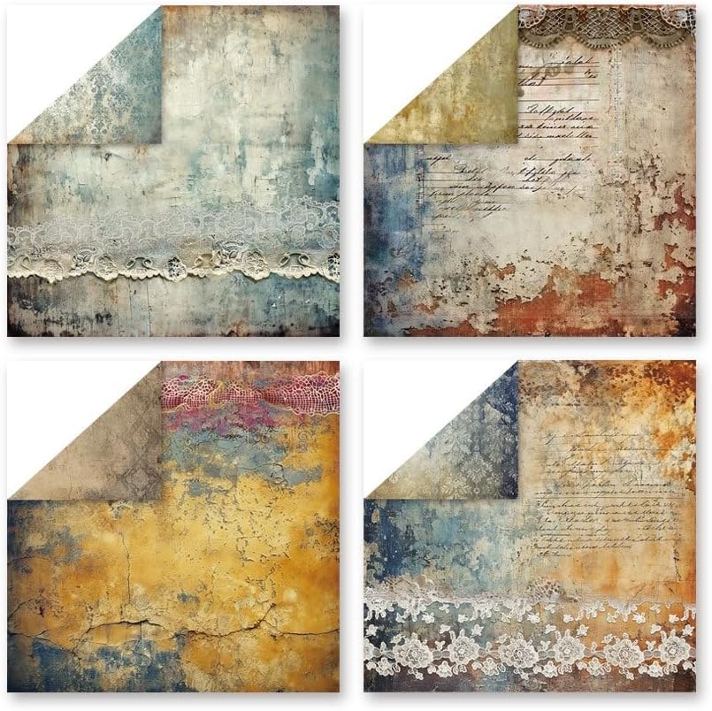 Vintage Lace Pattern Scrapbook Paper Pad 12×12,24 Sheets Double-Sided Coffee Floral Scrapbooking CardStock Paper Pad for Holiday Cardmaking DIY Junk Journal Origami Papers.