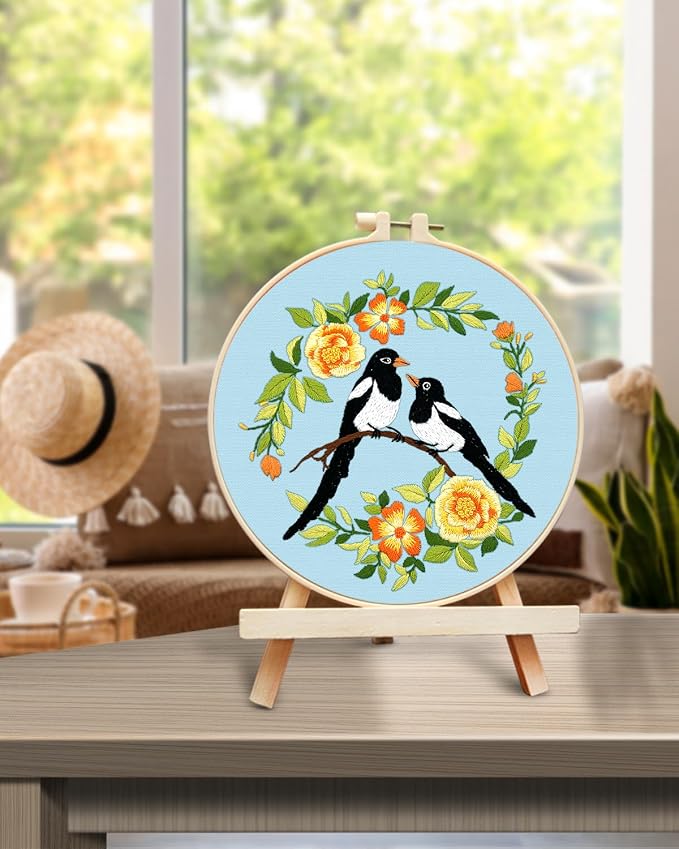 TINDTOP Embroidery Kit for Beginners Adult, Bird Embroidery Kit | Include Embroidery Cloth Hoops Threads for Craft Lover Hand Stitch with Embroidery Skill Techniques