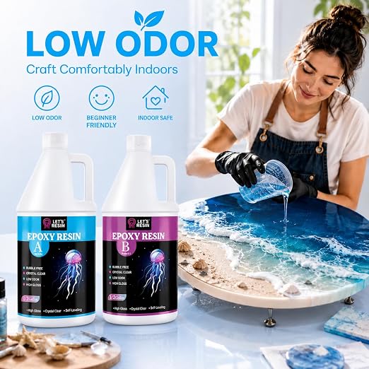 LET'S RESIN Epoxy Resin Kit,1 Gallon Bubble Free & Crystal Clear Resin | Epoxy Resin for DIY Art, Jewelry Making, Coasters, for Beginners & Pros（0.5 Gallon Resin + 0.5 Gallon Hardener）